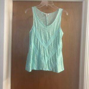 Charming Charlie Women’s Mint Green Burnout with Embroidered Accents Tank Top